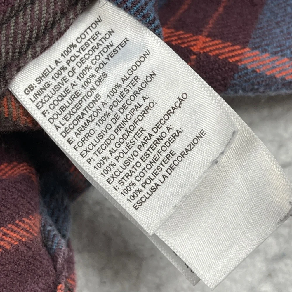 The North Face Flannel Shirt Mens Large Burgundy Blue‎ Orange Plaid Button Down